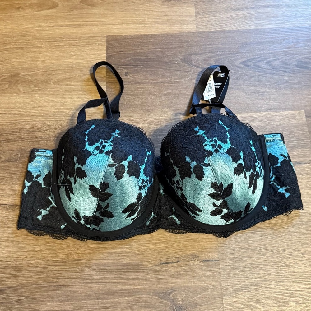 NWT Torrid Elegant Black and Teal Lace Bra